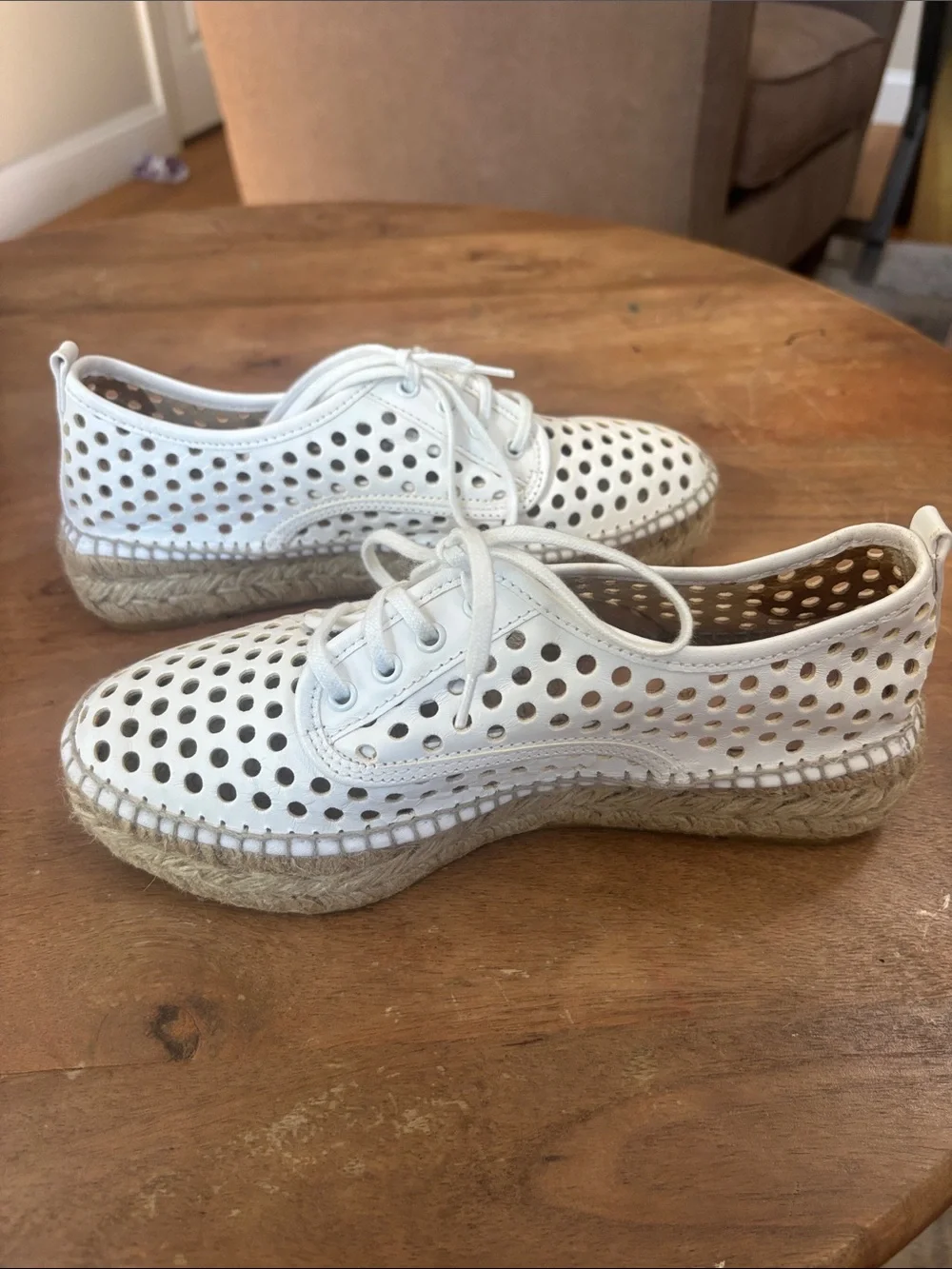 Loeffler Randall White Perforated Lace-Up Espadrilles